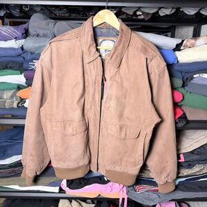 Paris Sport Club Mens Brown Leather Bomber Jacket Authentic Quality Size M